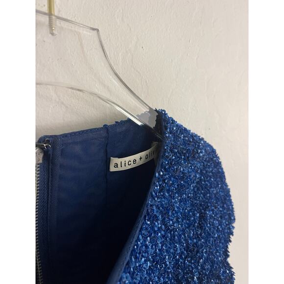 Alice + Olivia Vintage Top 2 Blue Sequin Gillter Sparkle Crop Top Baby Tee Y2K - Picture 5 of 9